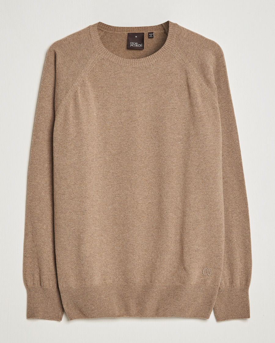 Homme | Pulls Et Tricots | Oscar Jacobson | Gustaf Lambswool Raglan Crew Neck Camel
