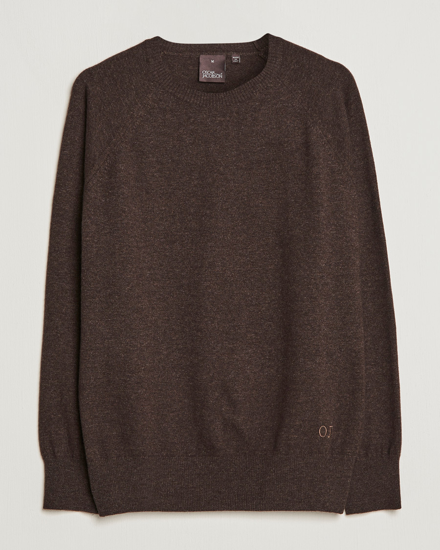 Homme | Pulls Et Tricots | Oscar Jacobson | Gustaf Lambswool Raglan Crew Neck Dark Brown