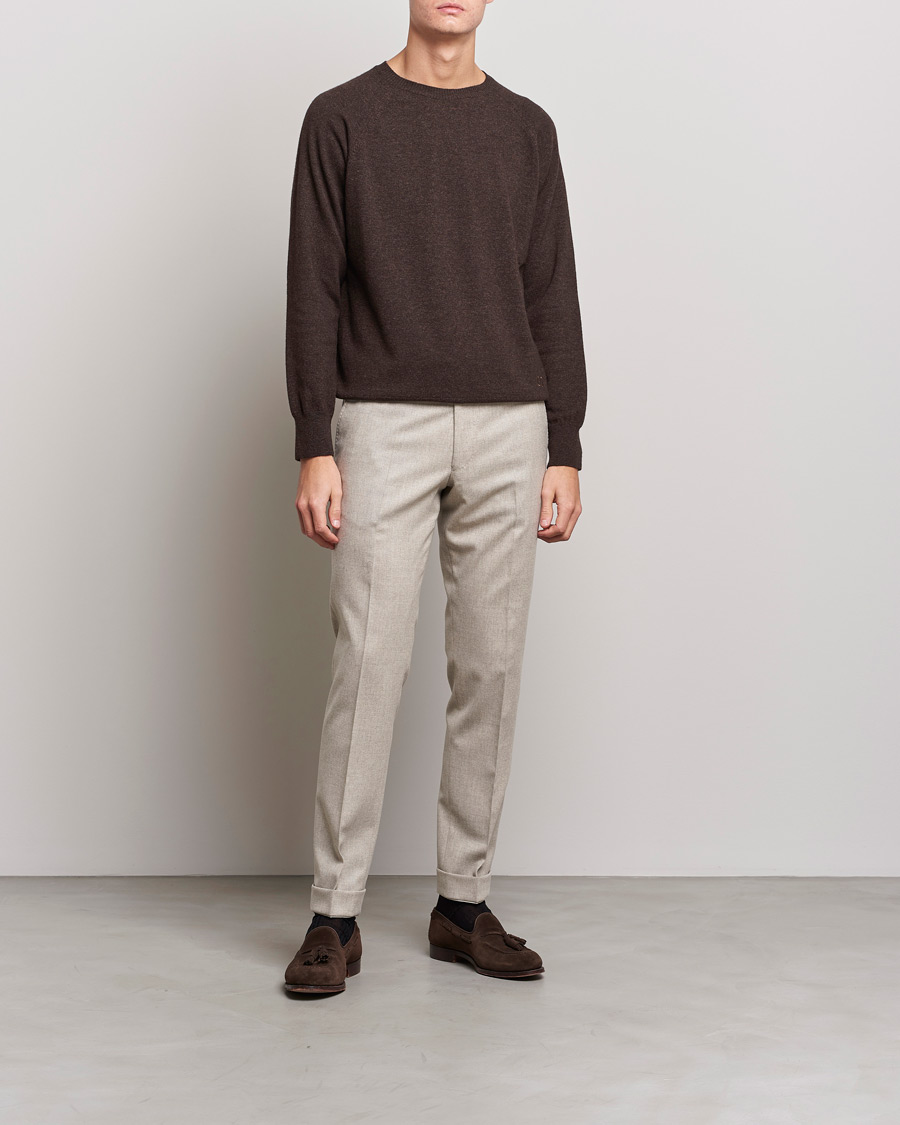 Homme | Pulls Et Tricots | Oscar Jacobson | Gustaf Lambswool Raglan Crew Neck Dark Brown