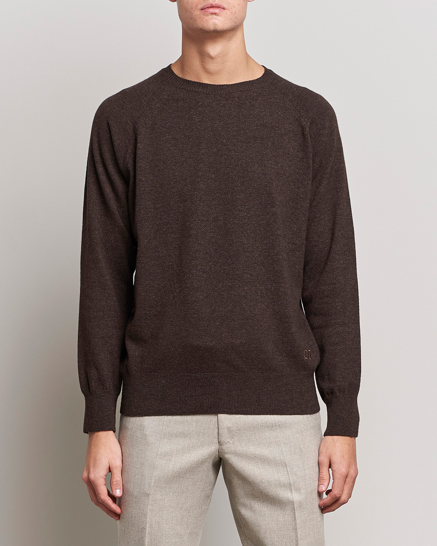 Homme | Pulls Et Tricots | Oscar Jacobson | Gustaf Lambswool Raglan Crew Neck Dark Brown
