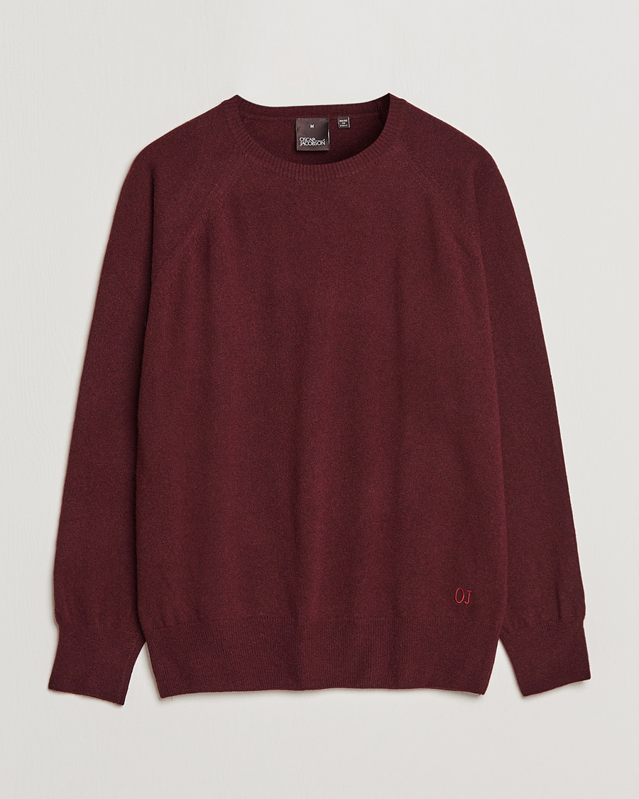 Homme | Pulls Et Tricots | Oscar Jacobson | Gustaf Lambswool Raglan Crew Neck Burgundy