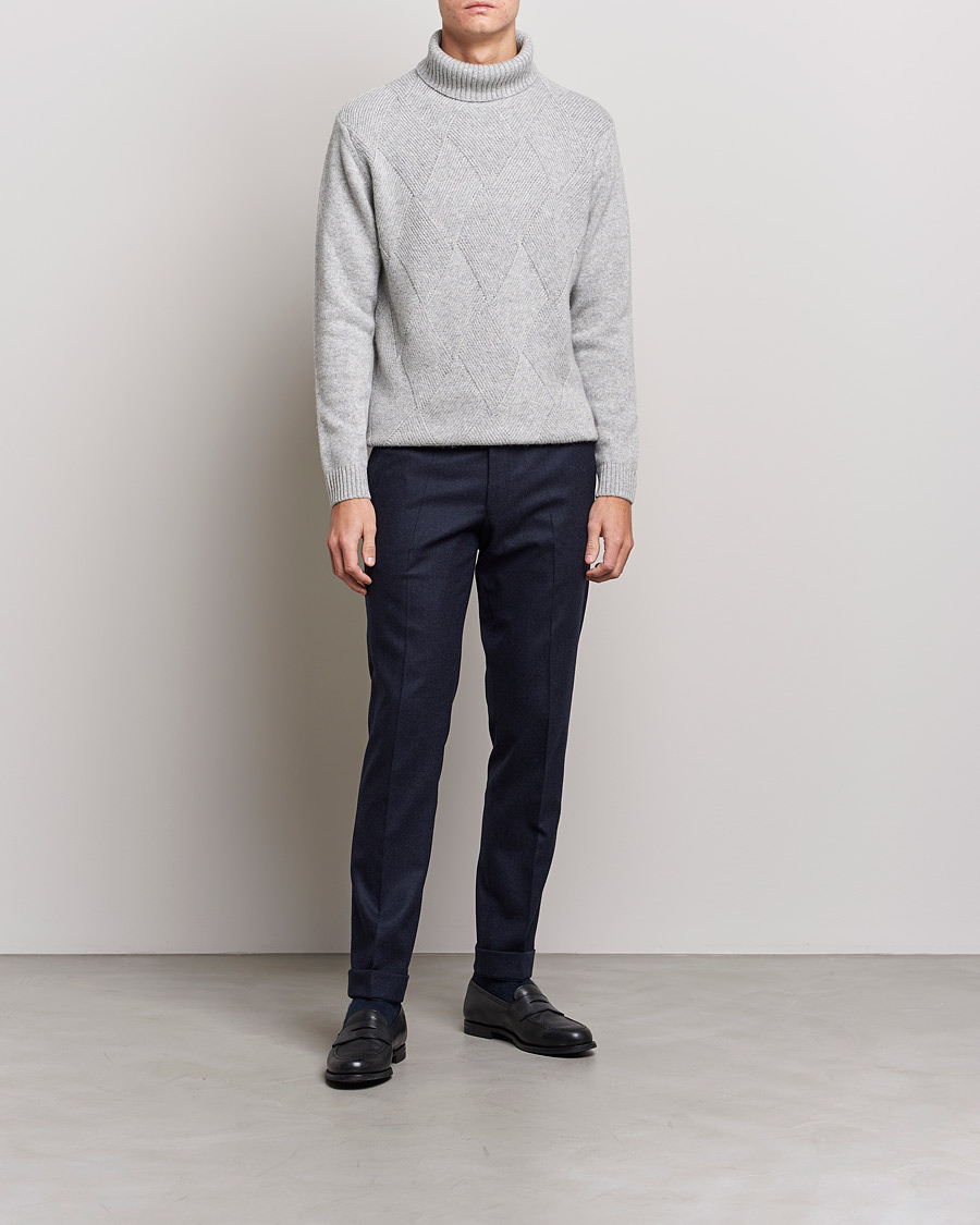 Homme | Pulls Et Tricots | Oscar Jacobson | Lyle Wool/Cashmere Structured Rollneck Light Grey