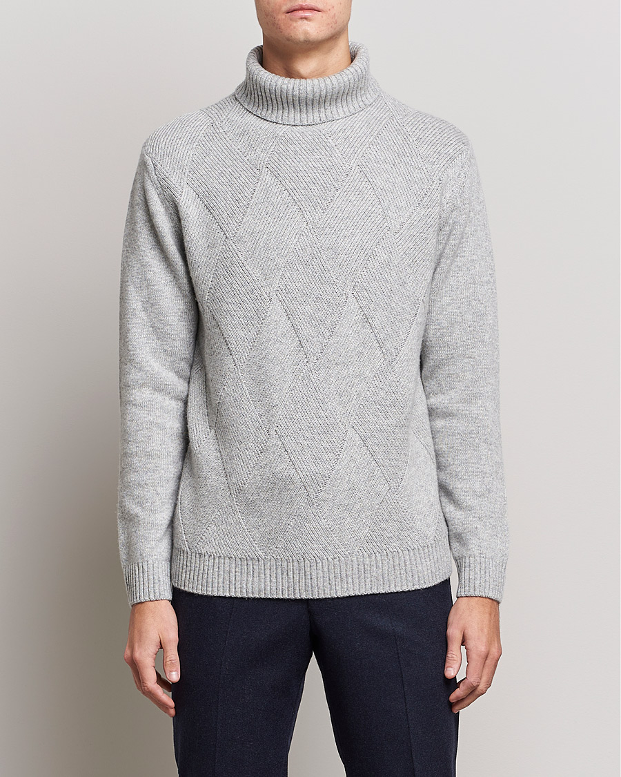 Homme | Pulls Et Tricots | Oscar Jacobson | Lyle Wool/Cashmere Structured Rollneck Light Grey