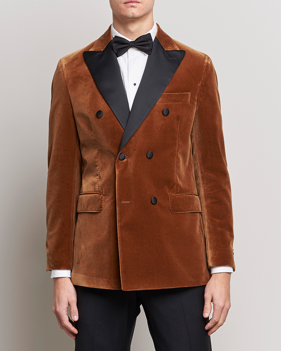 Homme | Blazers | Oscar Jacobson | Farris Tuxedo Velvet DB Blazer Brown