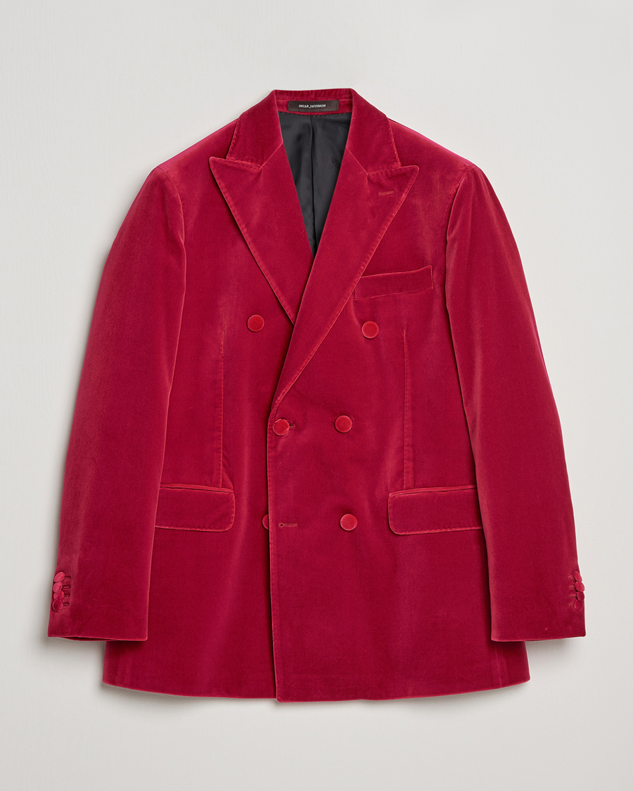 Homme | Blazers | Oscar Jacobson | Farris Double Breasted Velvet Blazer Pink Berries
