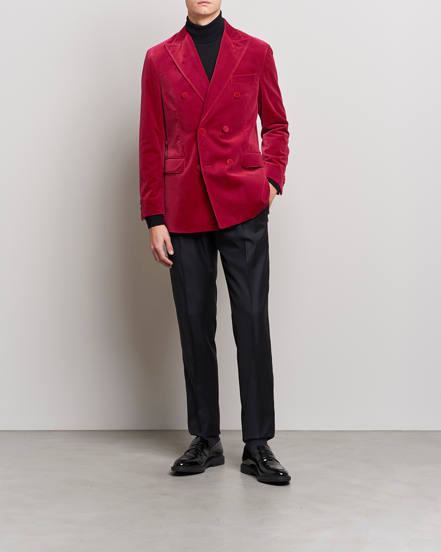 Homme | Blazers | Oscar Jacobson | Farris Double Breasted Velvet Blazer Pink Berries