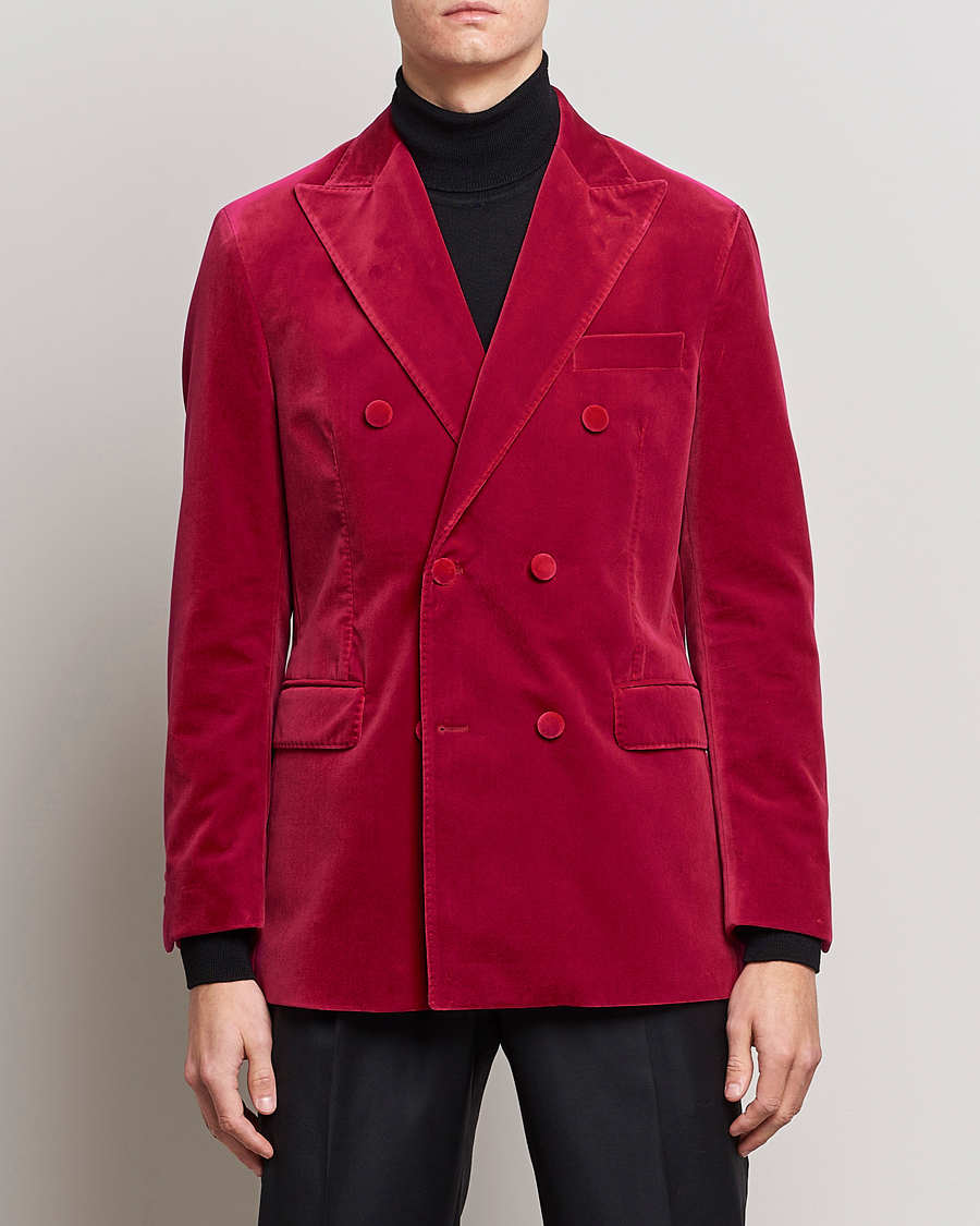 Homme | Blazers | Oscar Jacobson | Farris Double Breasted Velvet Blazer Pink Berries