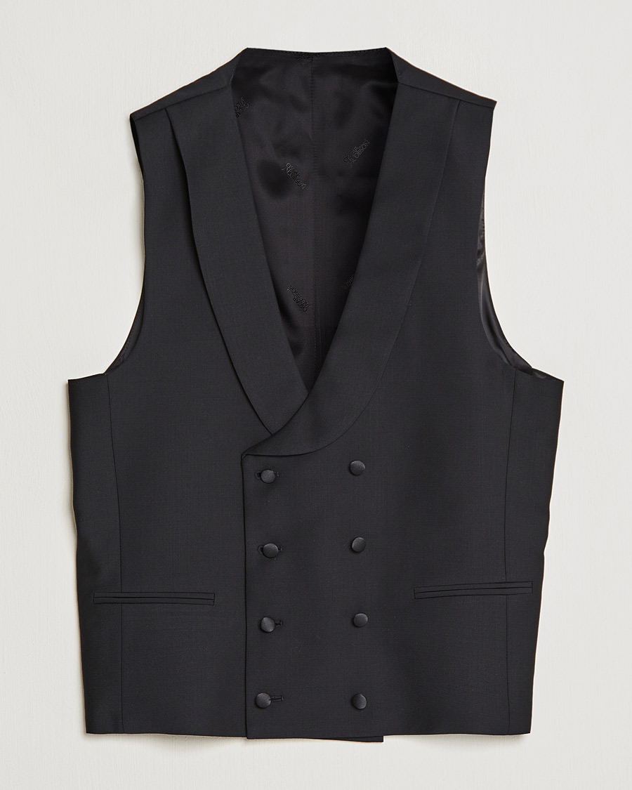Homme | Blazers | Oscar Jacobson | Hale Wool Tuxedo Waistcoat Black