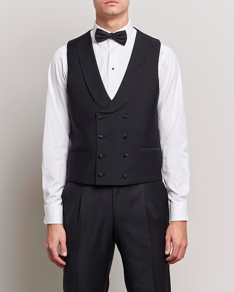 Homme | Blazers | Oscar Jacobson | Hale Wool Tuxedo Waistcoat Black