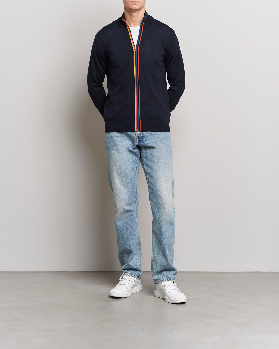 Homme | Pulls Et Tricots | Paul Smith | Full Zip Stripe Wool Cardigan Navy