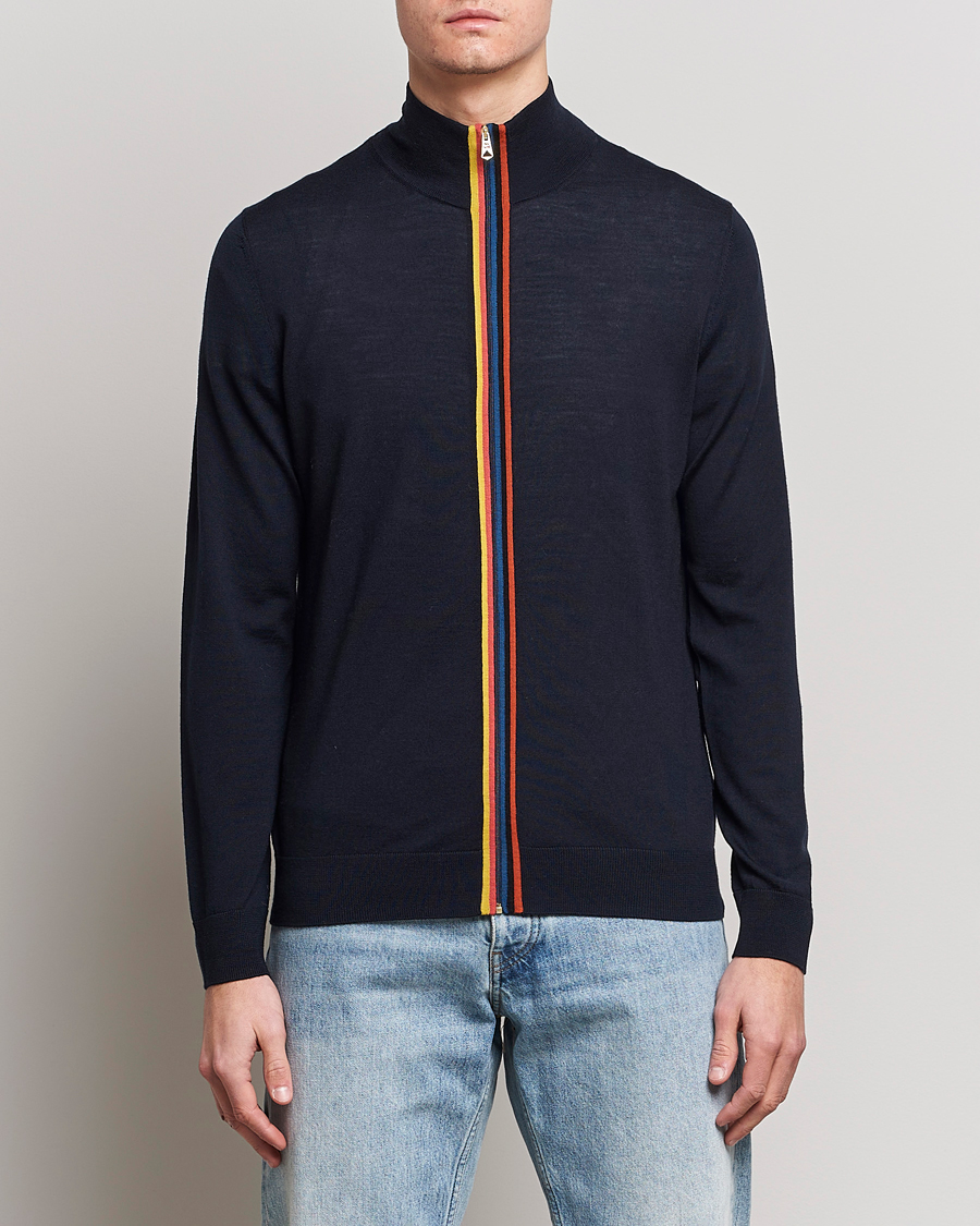 Homme | Pulls Et Tricots | Paul Smith | Full Zip Stripe Wool Cardigan Navy