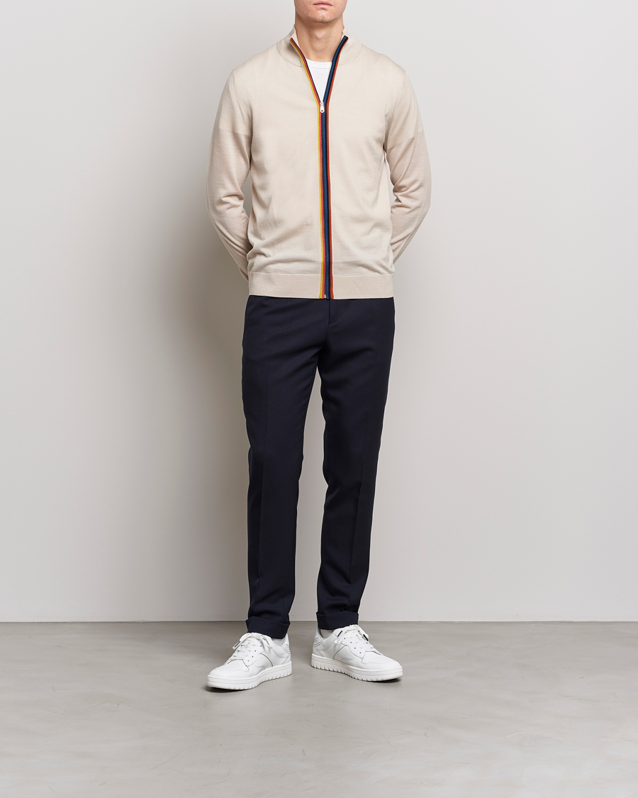 Homme | Pulls Et Tricots | Paul Smith | Full Zip Stripe Wool Cardigan Sand