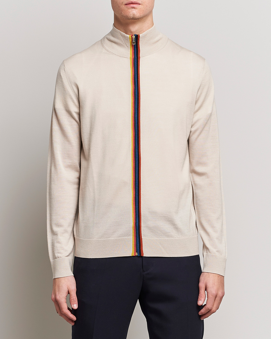 Homme | Pulls Et Tricots | Paul Smith | Full Zip Stripe Wool Cardigan Sand