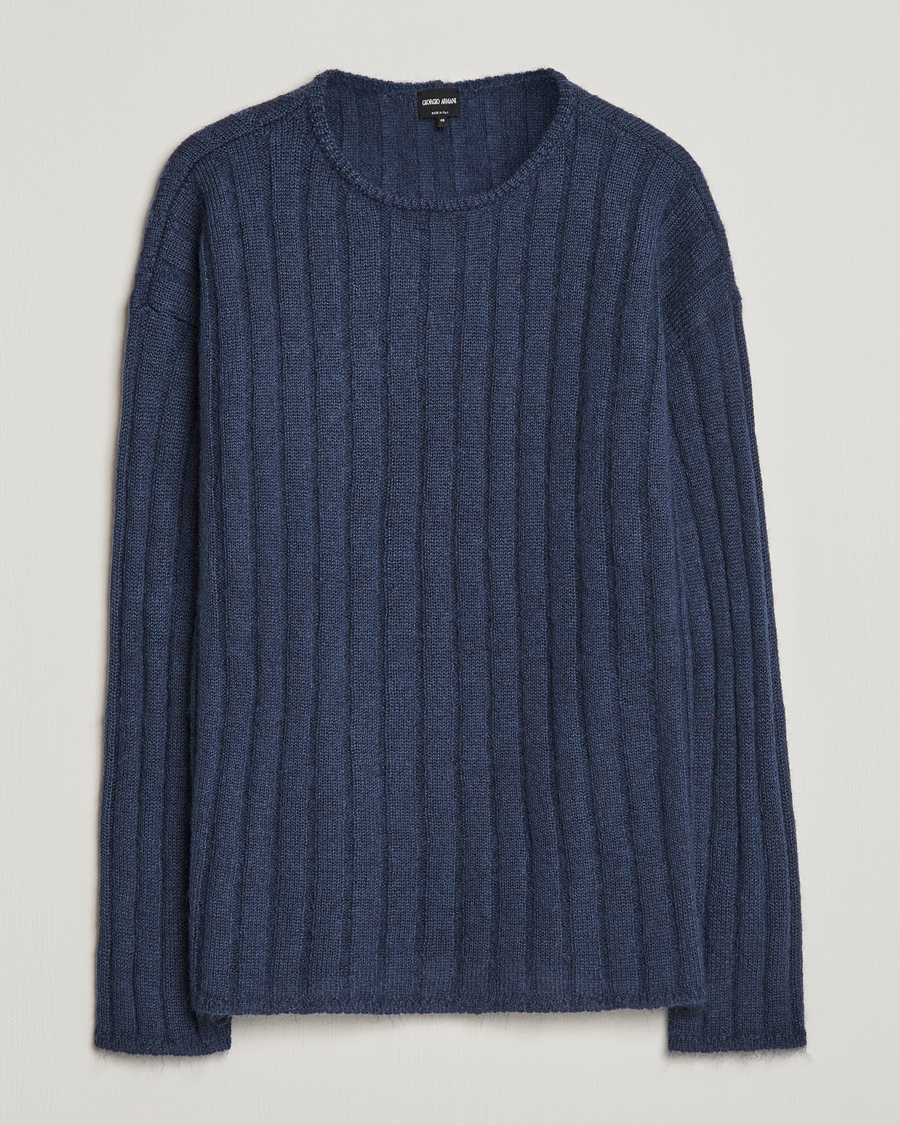 Homme | Pulls Et Tricots | Giorgio Armani | Rib Stitch Mohair Sweater Navy