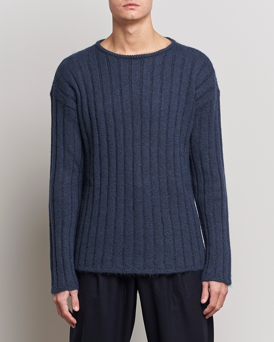 Homme | Pulls Et Tricots | Giorgio Armani | Rib Stitch Mohair Sweater Navy