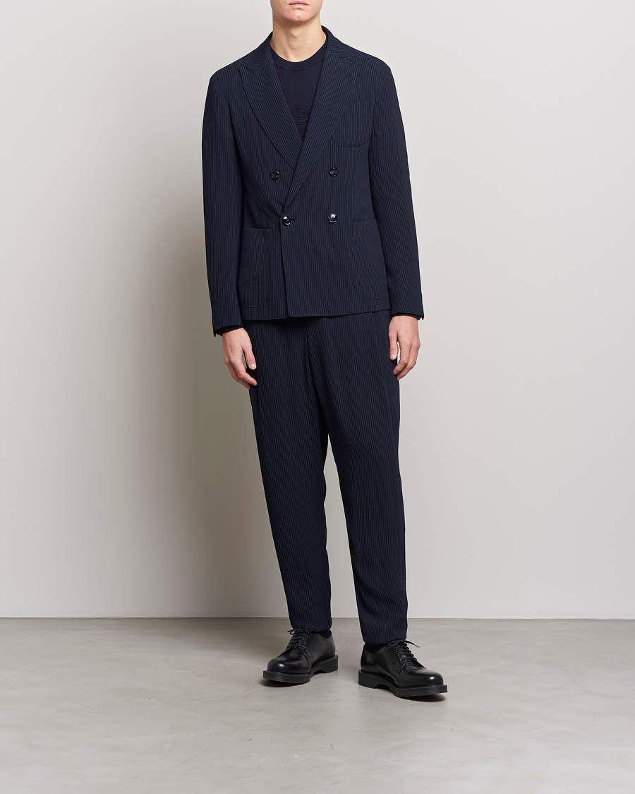 Homme | Blazers | Giorgio Armani | Double Breasted Seersucker Blazer Navy