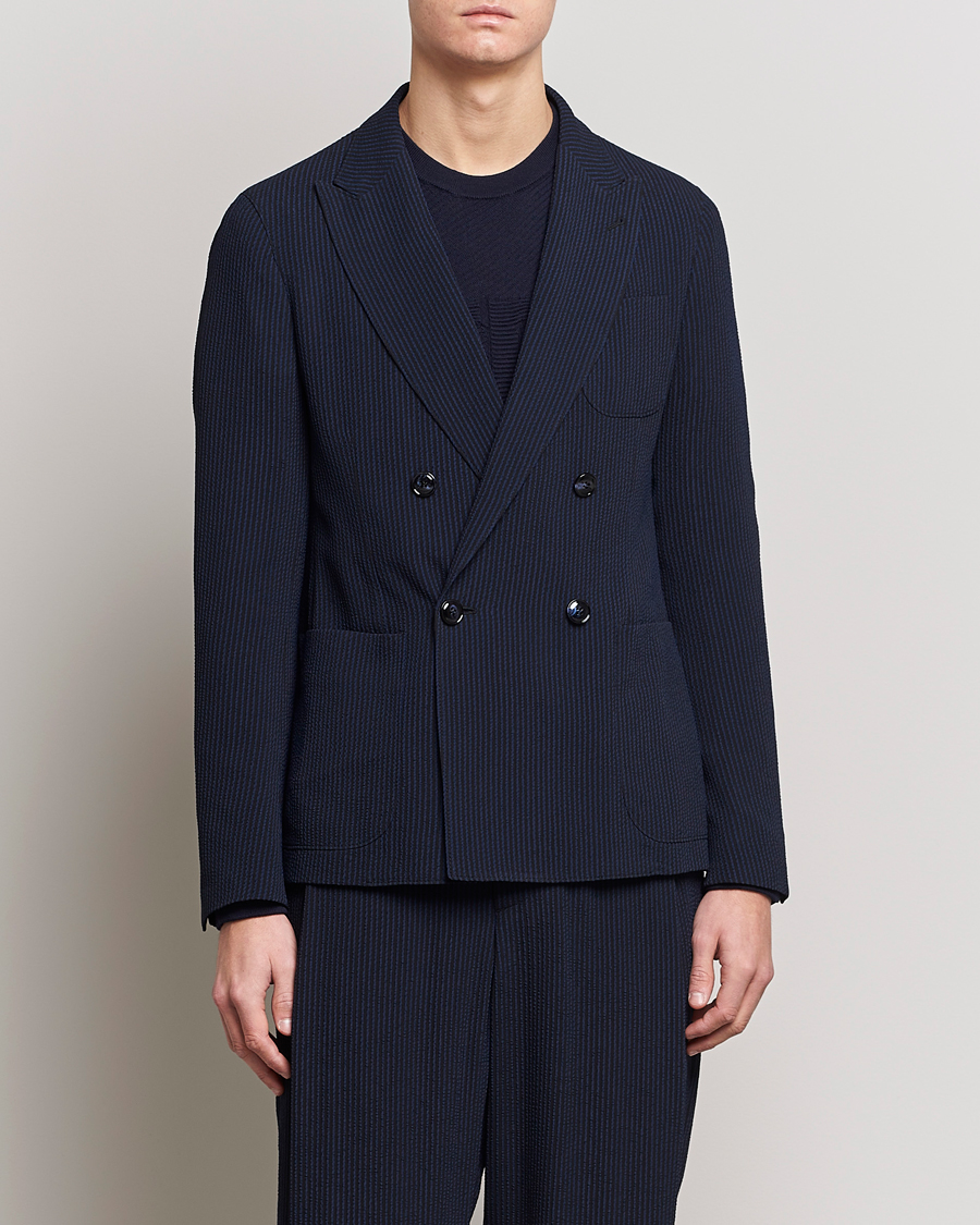 Homme | Blazers | Giorgio Armani | Double Breasted Seersucker Blazer Navy