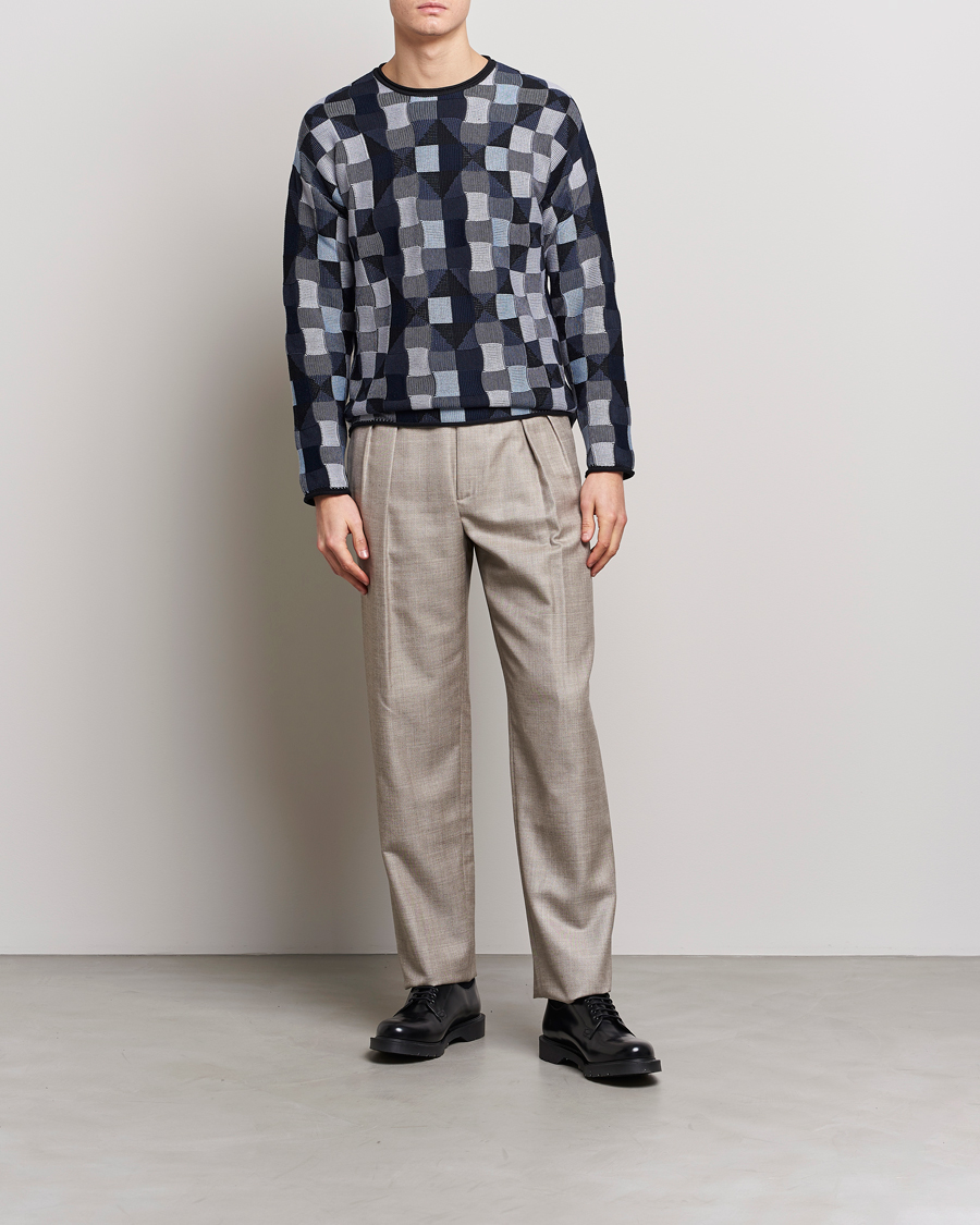 Homme | Pulls Et Tricots | Giorgio Armani | Geometrical Patchwork Sweater Navy/White