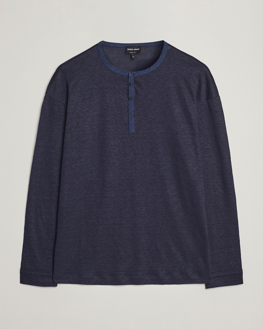 Homme | Pulls Et Tricots | Giorgio Armani | Linen Henley Navy