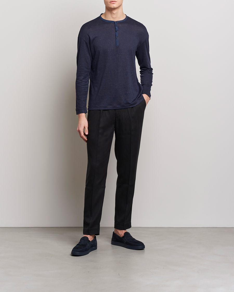 Homme | Pulls Et Tricots | Giorgio Armani | Linen Henley Navy