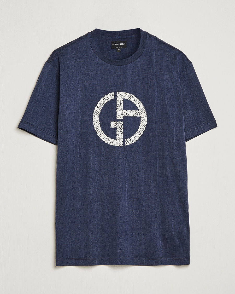 Homme | T-shirts | Giorgio Armani | Cupro Logo T-Shirt Navy