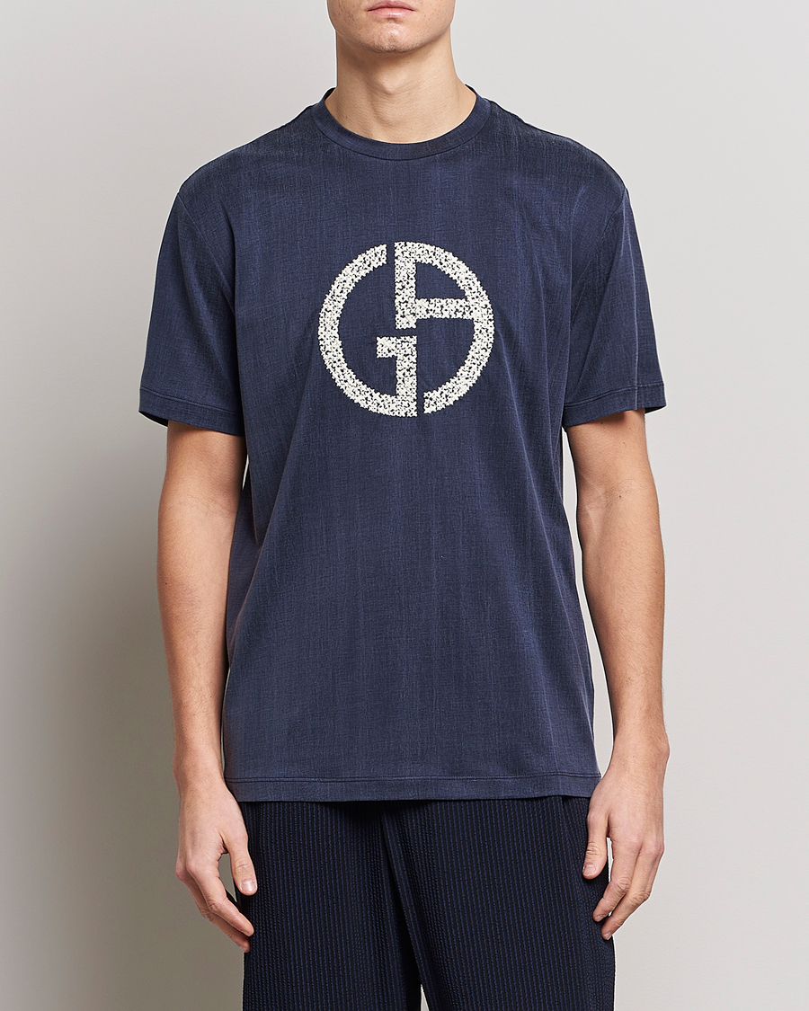 Homme | T-shirts | Giorgio Armani | Cupro Logo T-Shirt Navy