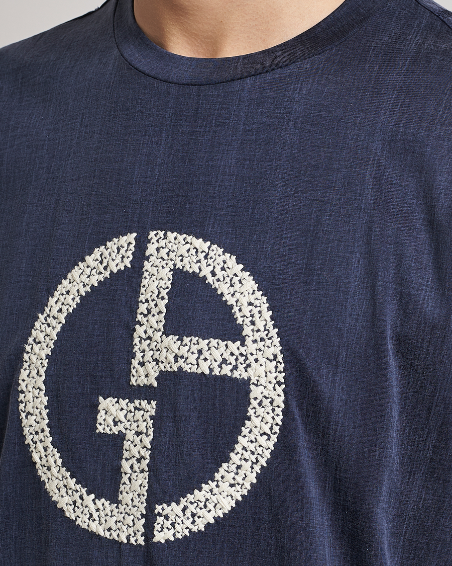 Homme | T-shirts | Giorgio Armani | Cupro Logo T-Shirt Navy