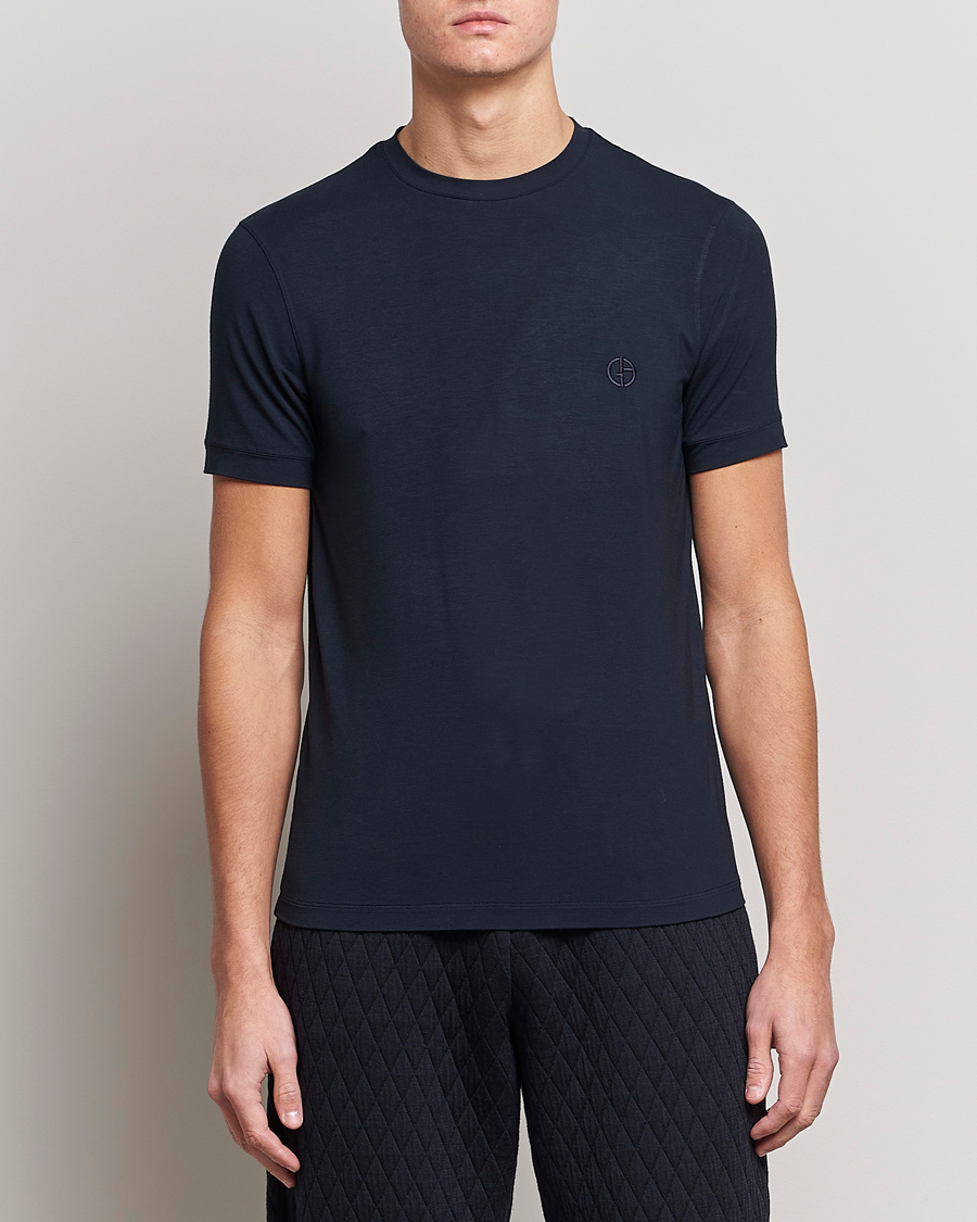Homme | T-shirts | Giorgio Armani | Embroidered Logo T-Shirt Navy
