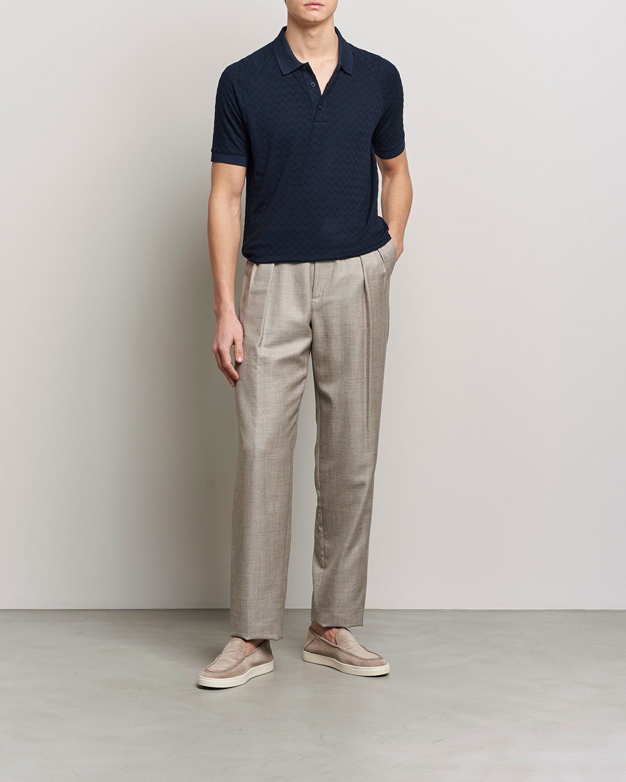 Homme | Polos | Giorgio Armani | Jacquard Short Sleeve Polo Navy