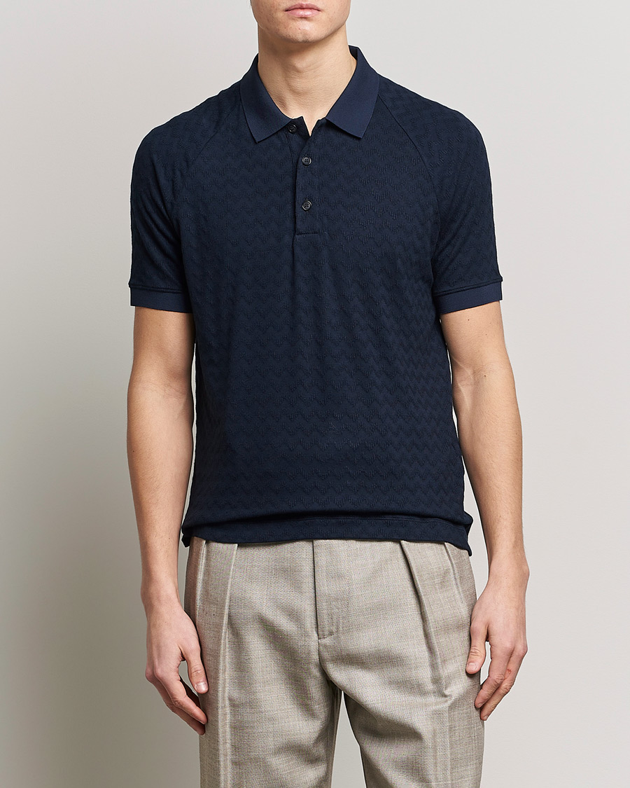 Homme | Polos | Giorgio Armani | Jacquard Short Sleeve Polo Navy