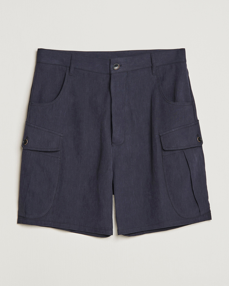 Homme | Shorts | Giorgio Armani | Linen Cargo Shorts Navy
