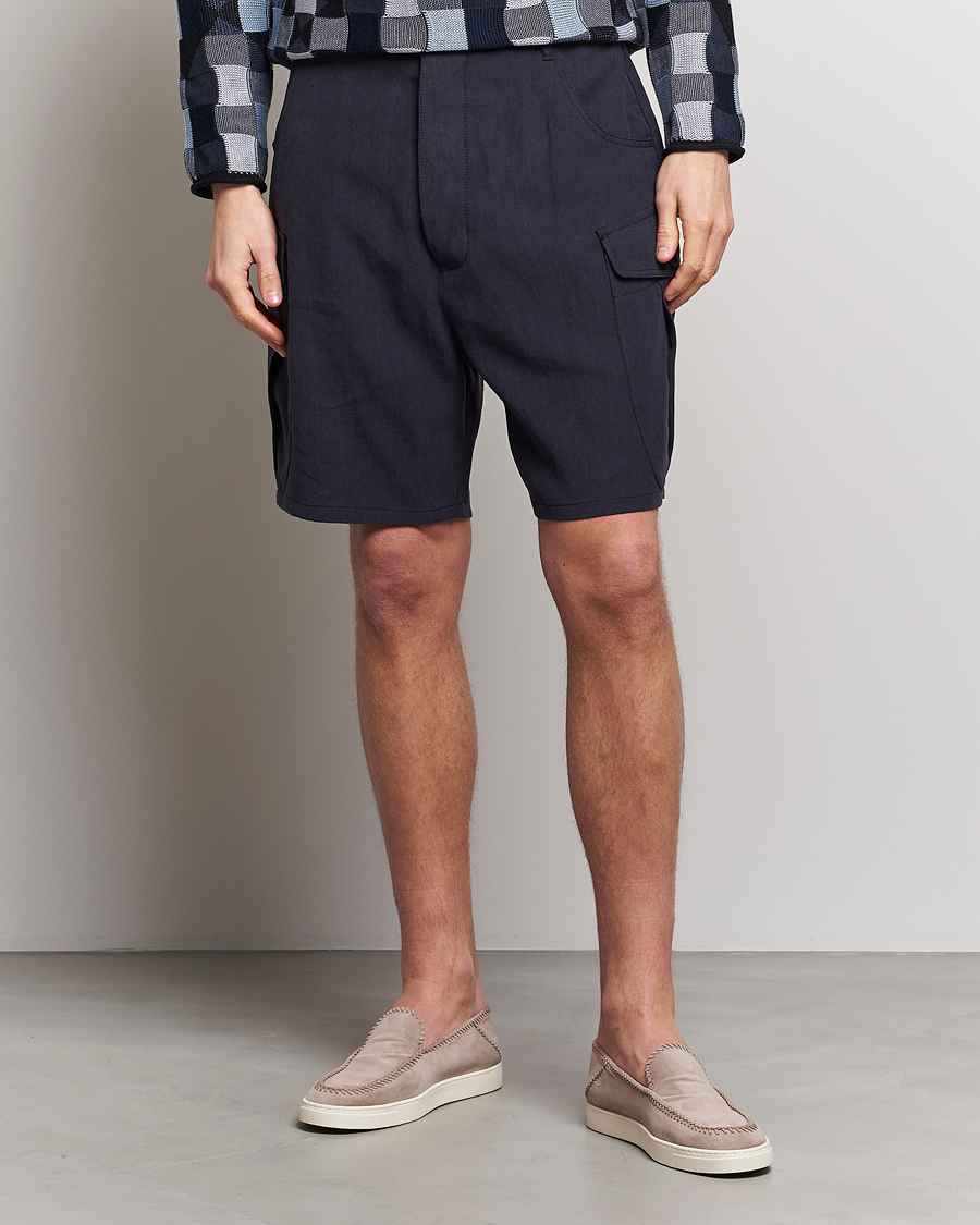 Homme | Shorts | Giorgio Armani | Linen Cargo Shorts Navy