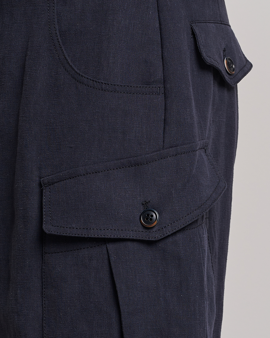 Homme | Shorts | Giorgio Armani | Linen Cargo Shorts Navy