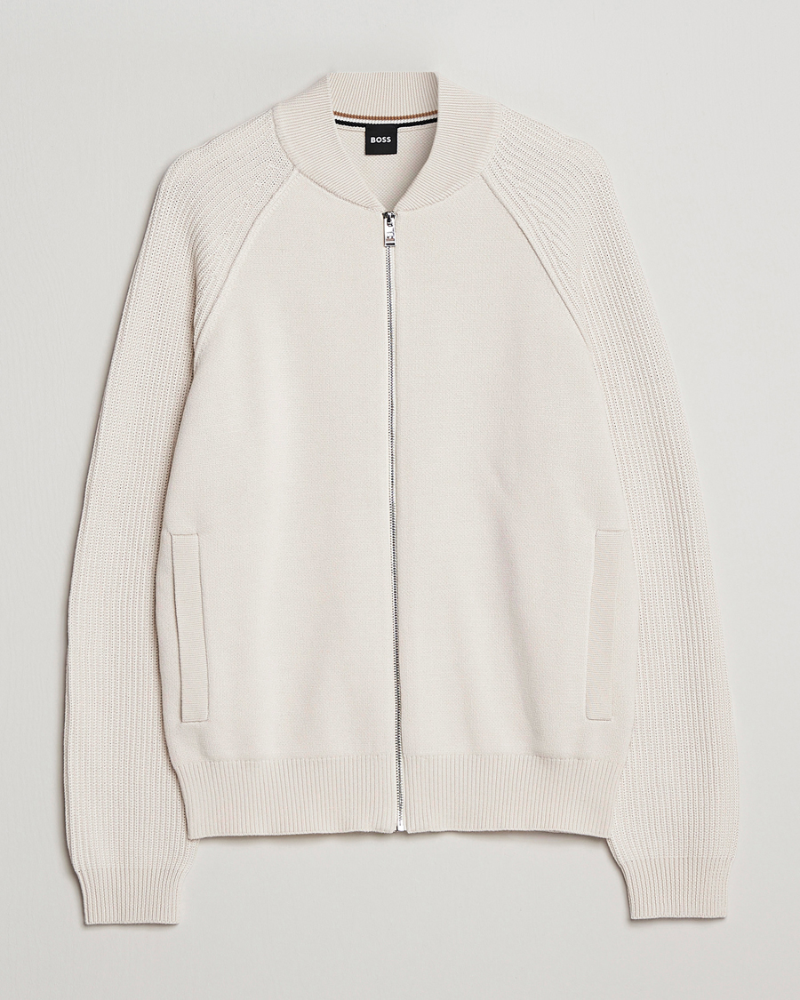 Homme | Pulls Et Tricots | BOSS BLACK | Grissino Structured Knitted Full-Zip Open White