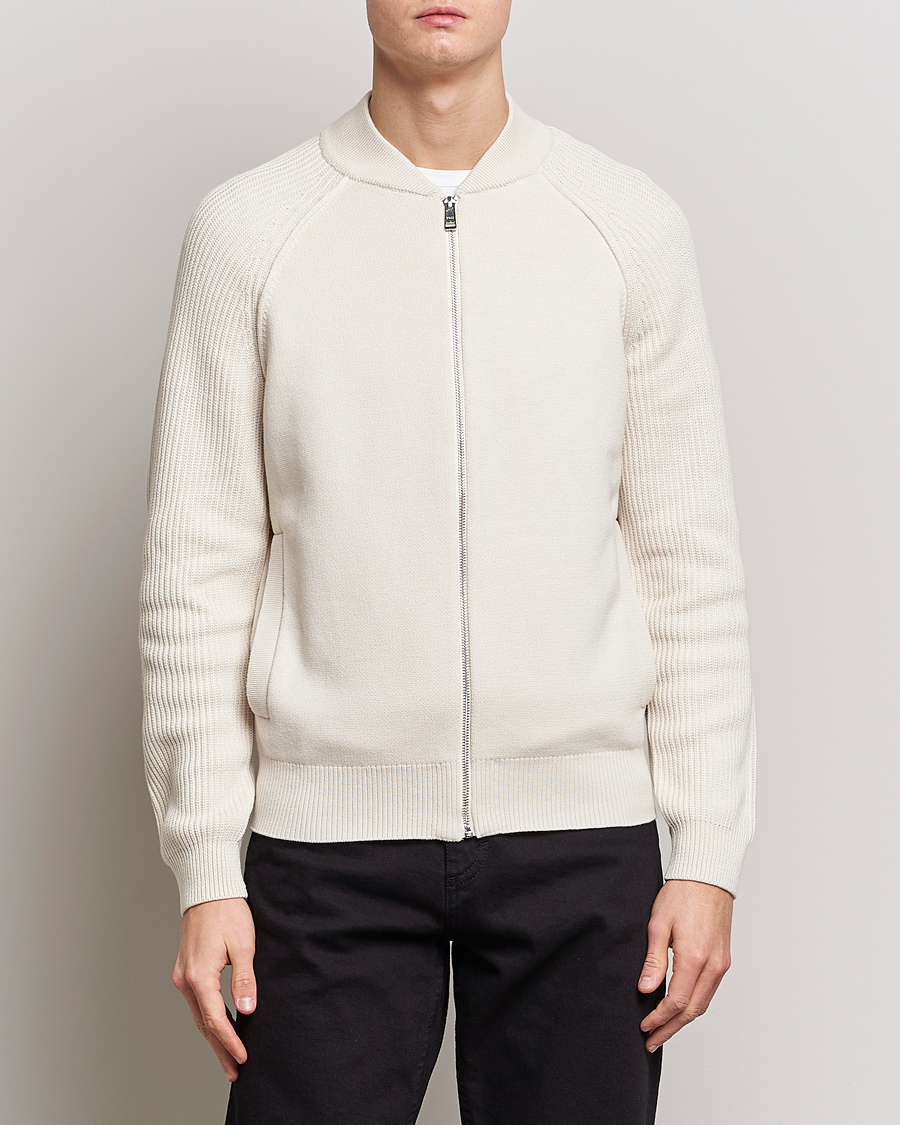 Homme | Pulls Et Tricots | BOSS BLACK | Grissino Structured Knitted Full-Zip Open White