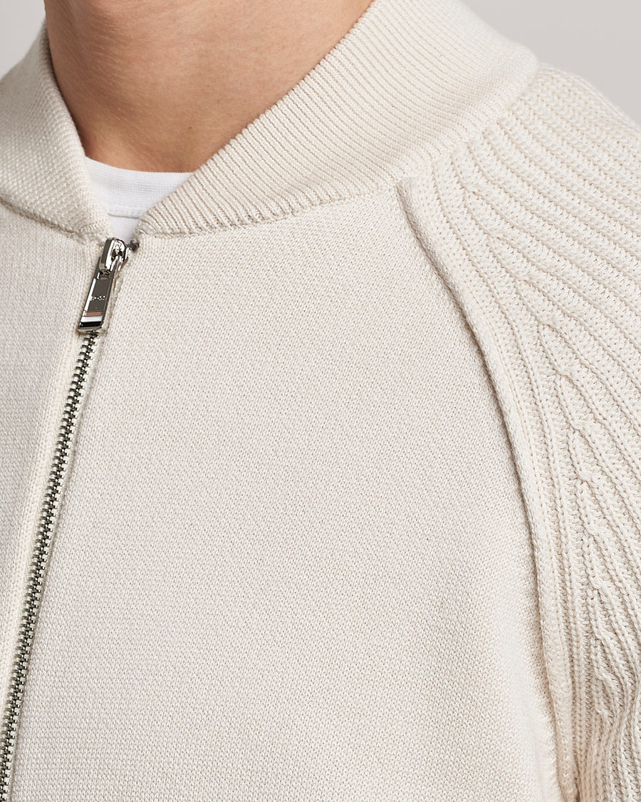 Homme | Pulls Et Tricots | BOSS BLACK | Grissino Structured Knitted Full-Zip Open White