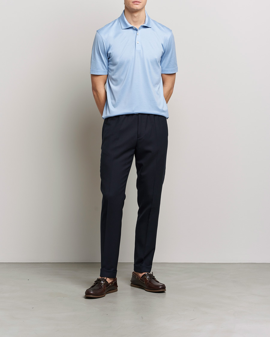 Homme | Polos | BOSS BLACK | Press Cotton/Lyocell Polo Open Blue