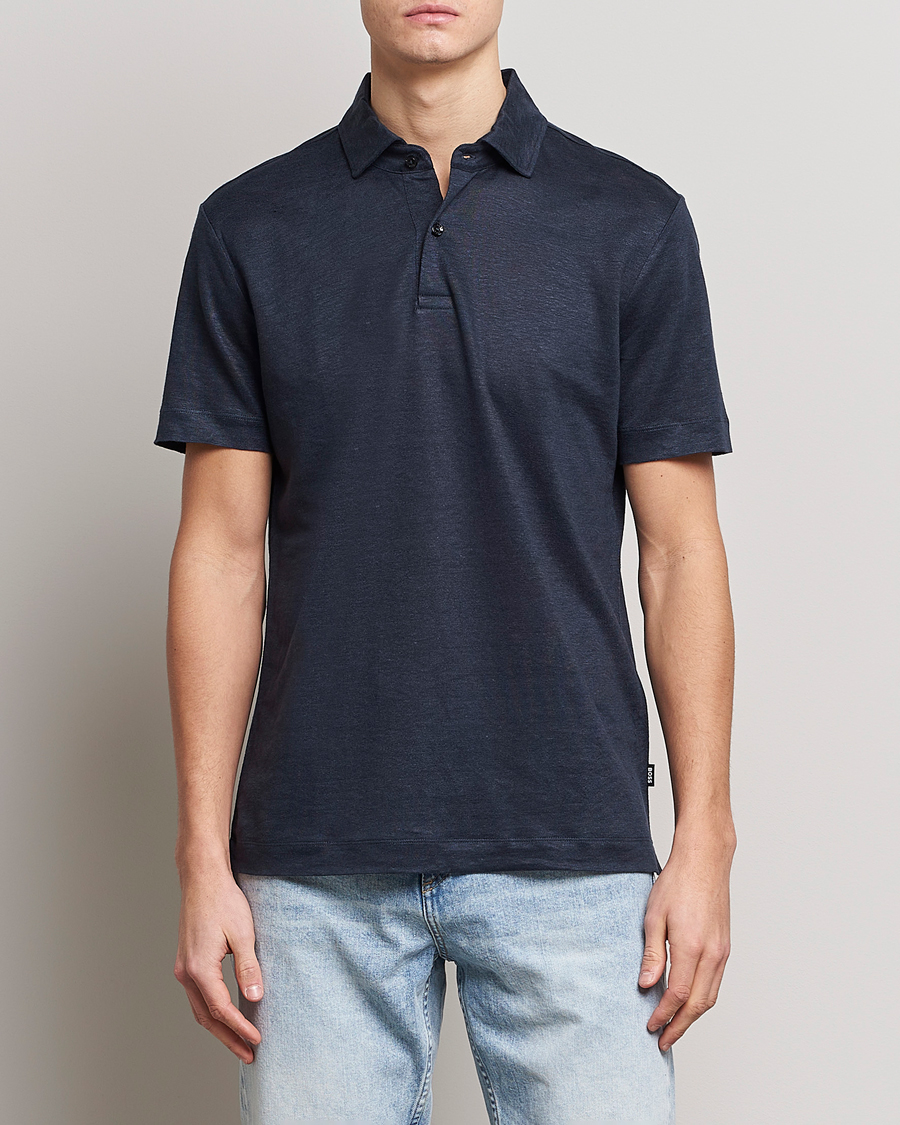 Homme | Polos | BOSS BLACK | Press Linen Polo Dark Blue