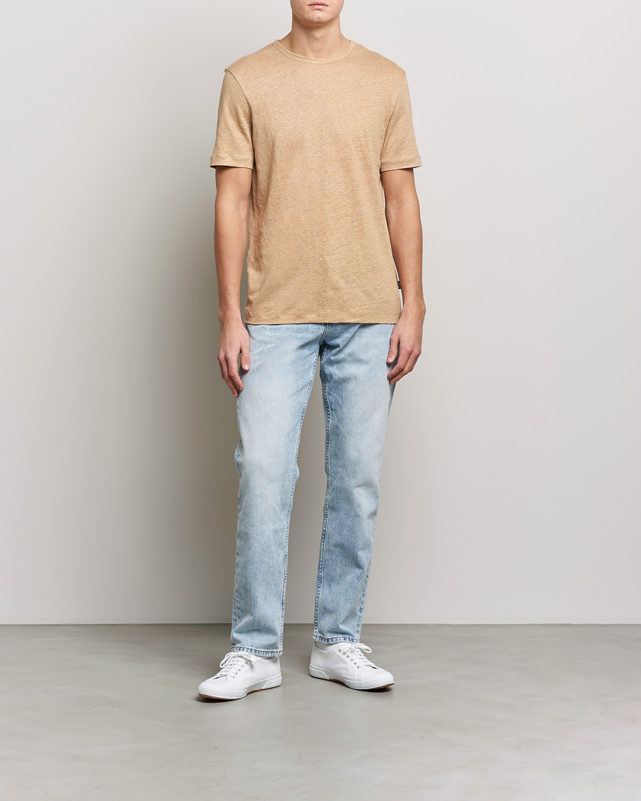 Homme | T-shirts | BOSS BLACK | Tiburt Linen Crew Neck T-Shirt Medium Beige
