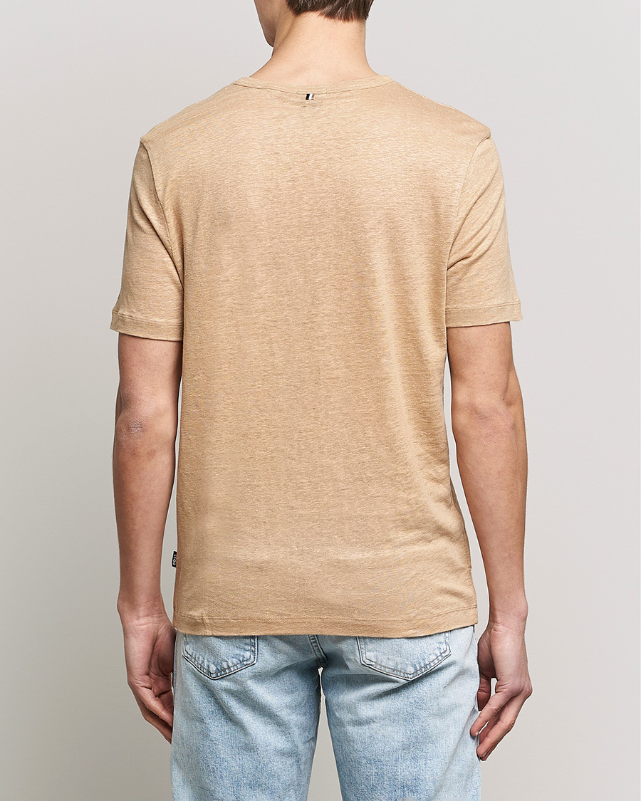 Homme | T-shirts | BOSS BLACK | Tiburt Linen Crew Neck T-Shirt Medium Beige