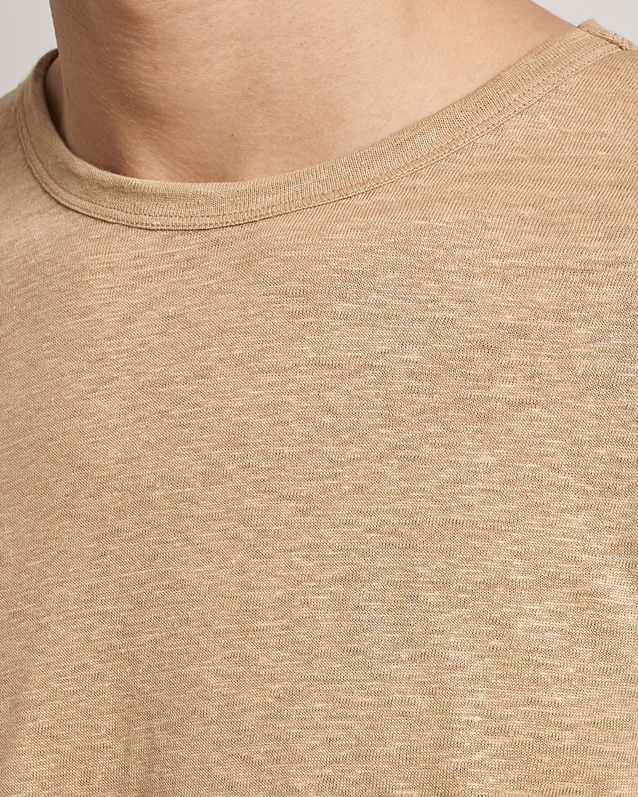 Homme | T-shirts | BOSS BLACK | Tiburt Linen Crew Neck T-Shirt Medium Beige