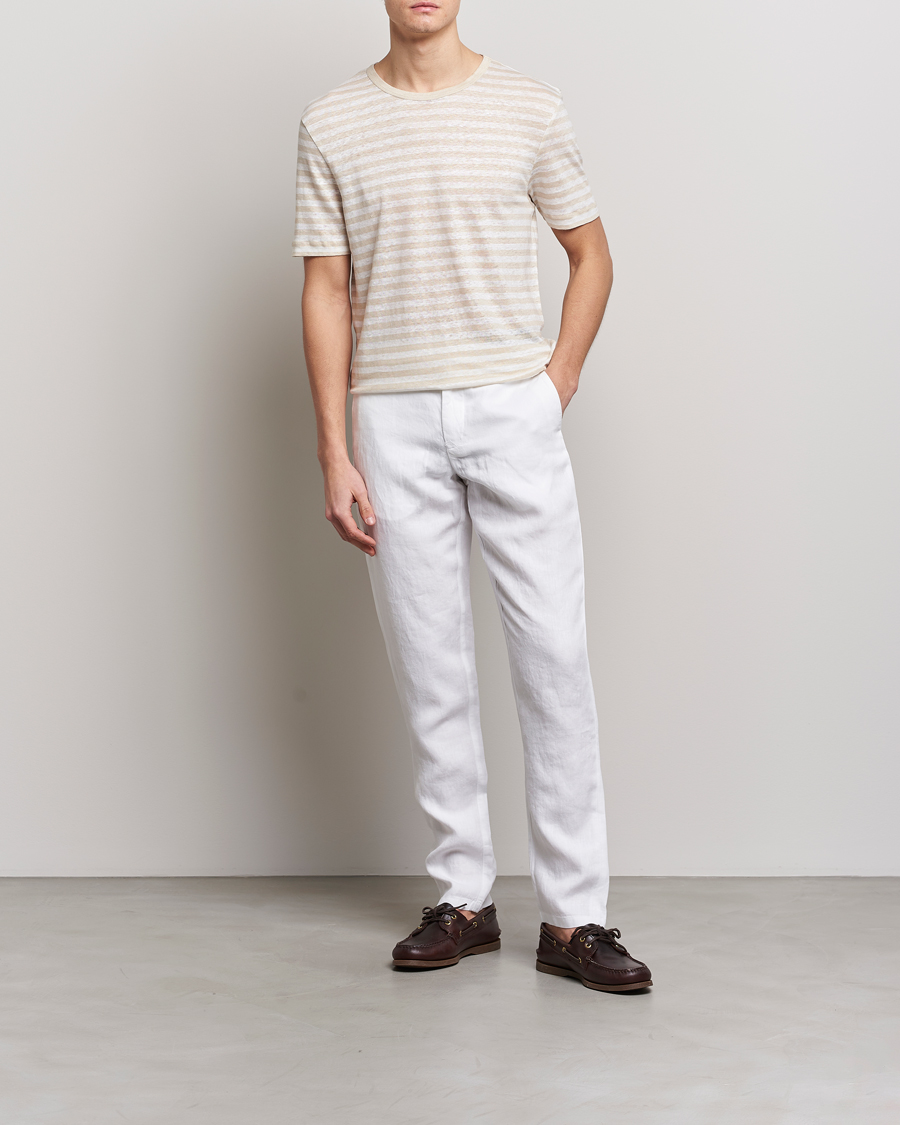 Homme | T-shirts | BOSS BLACK | Tiburt Striped Linen Crew Neck T-Shirt Open White