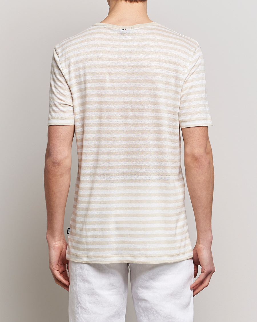 Homme | T-shirts | BOSS BLACK | Tiburt Striped Linen Crew Neck T-Shirt Open White