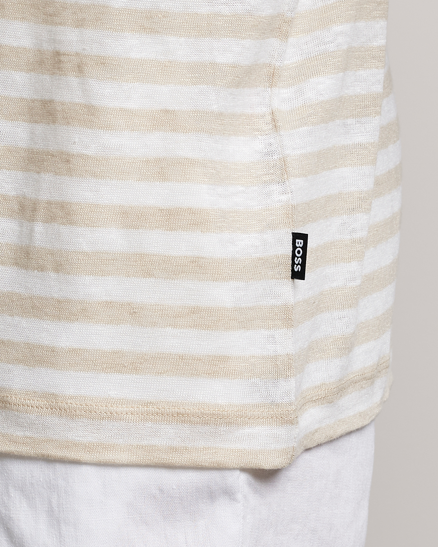 Homme | T-shirts | BOSS BLACK | Tiburt Striped Linen Crew Neck T-Shirt Open White