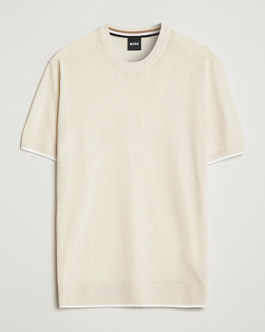 Homme | T-shirts | BOSS BLACK | Giacco Knitted Crew Neck T-Shirt Open White