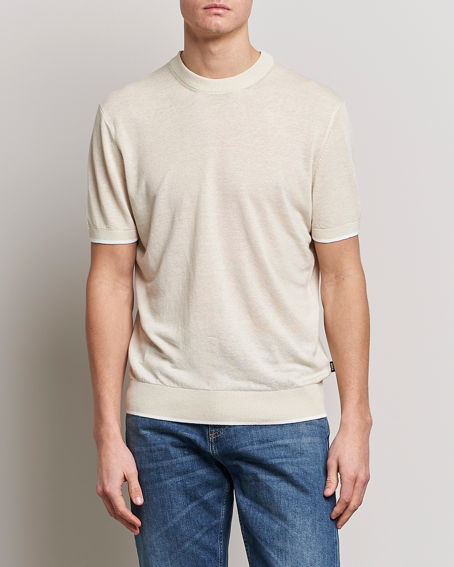 Homme | T-shirts | BOSS BLACK | Giacco Knitted Crew Neck T-Shirt Open White