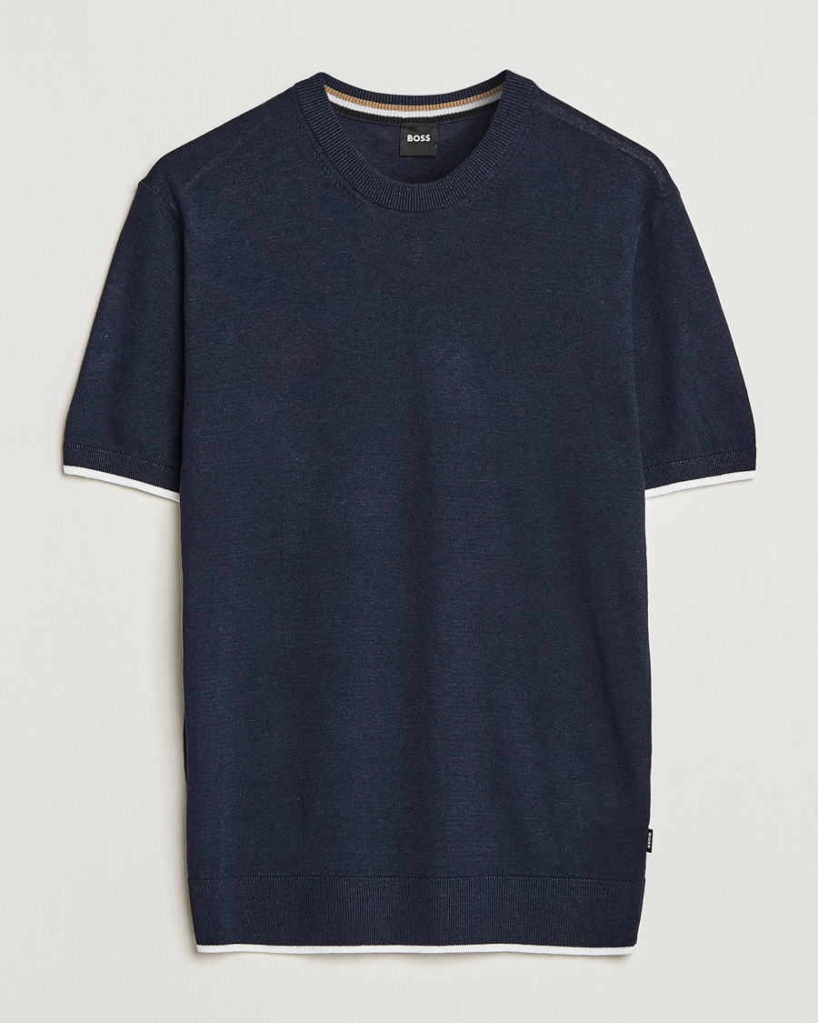 Homme | T-shirts | BOSS BLACK | Giacco Knitted Crew Neck T-Shirt Dark Blue