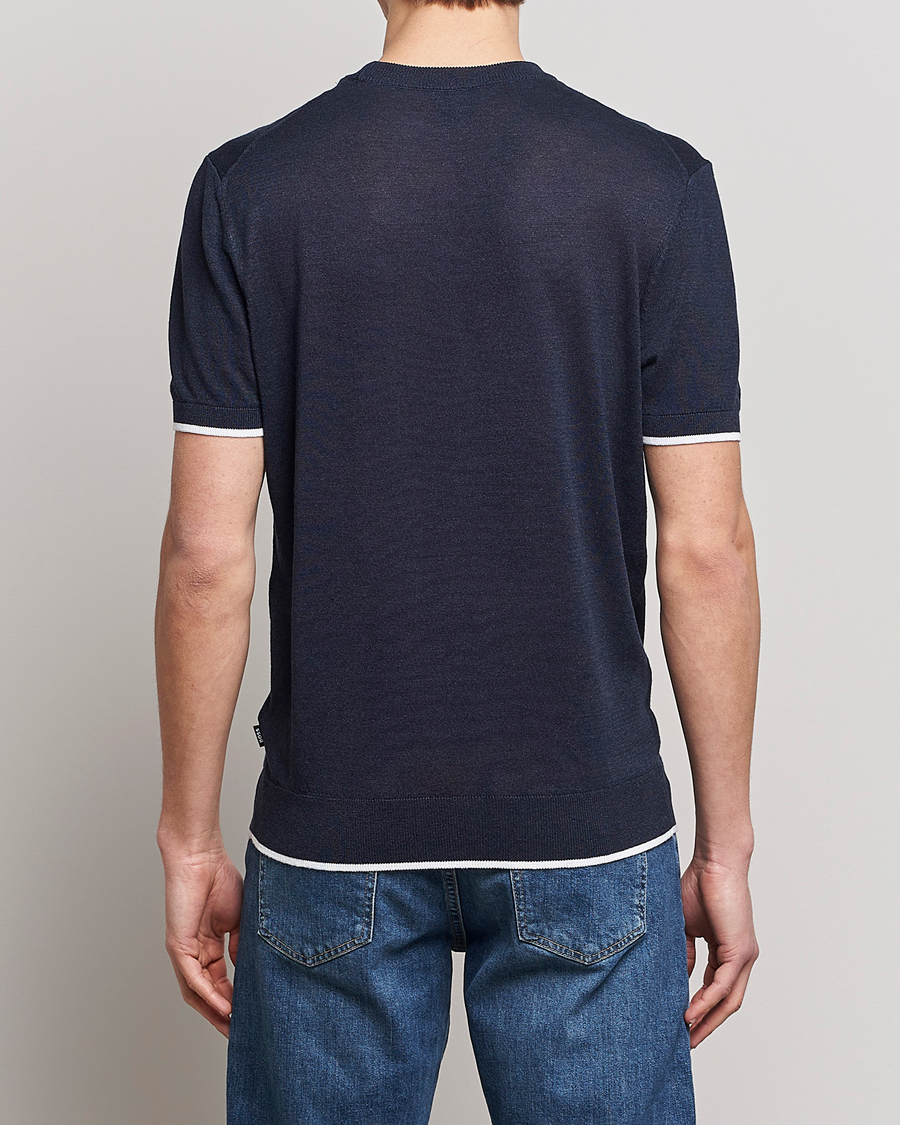 Homme | T-shirts | BOSS BLACK | Giacco Knitted Crew Neck T-Shirt Dark Blue
