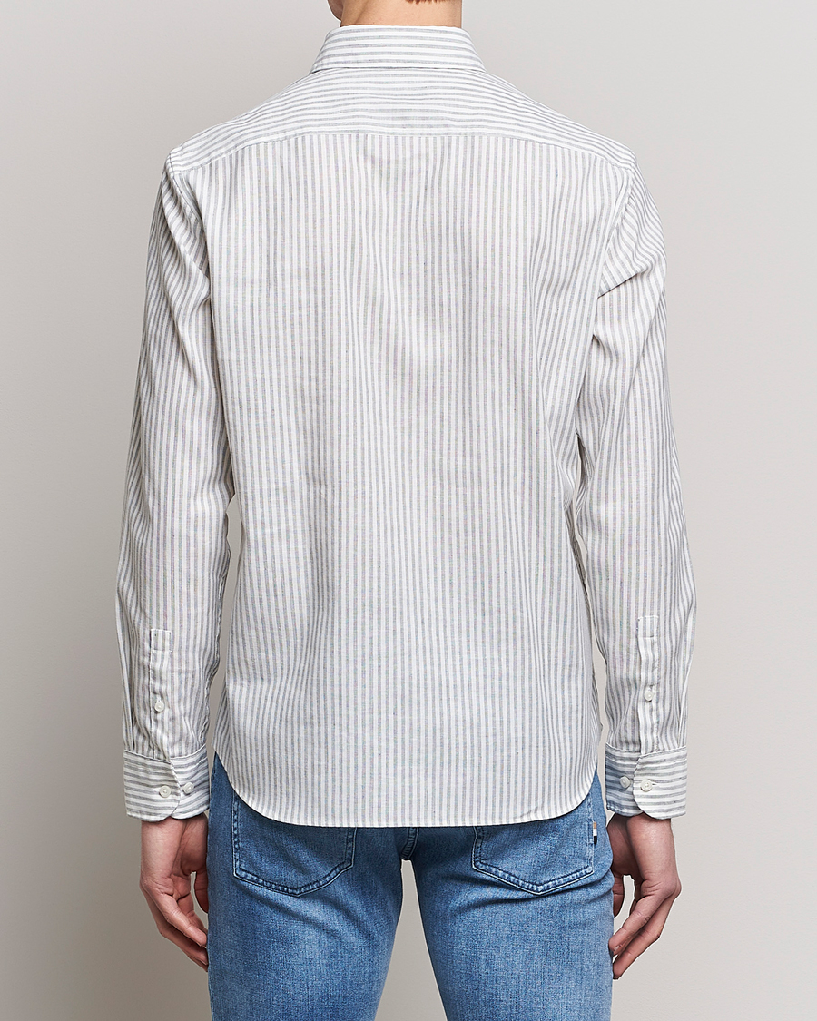 Homme | Chemises | BOSS BLACK | Hal Cotton/Linen Striped Shirt Open Green