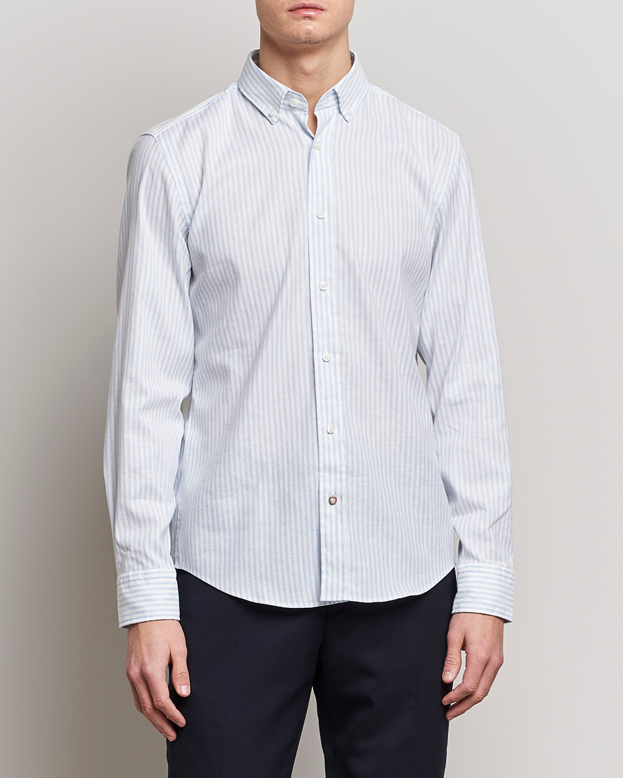 Homme | Chemises | BOSS BLACK | Hal Cotton/Linen Striped Shirt Pastel Blue